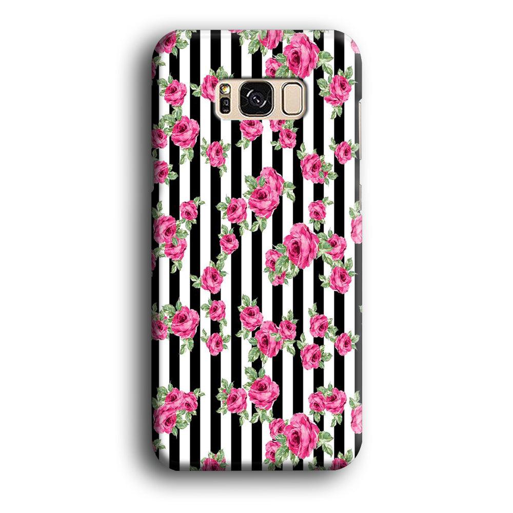 Girly Pink Rose Strip Samsung Galaxy S8 Case-Plastic / Full Wrap (3D Case)-Xtracase