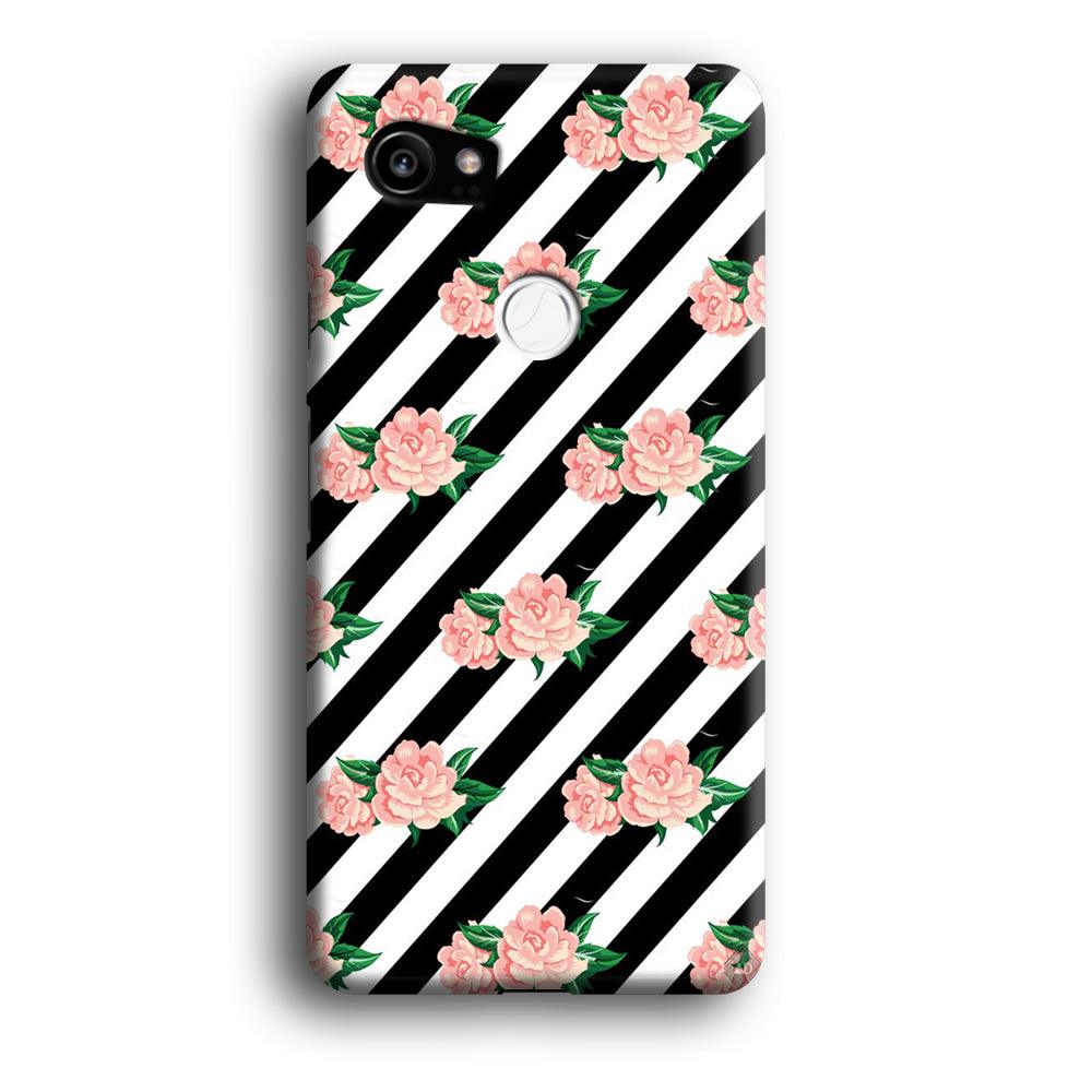 Girly Pink Rose Black Stripe Google Pixel 2 XL 3D Case-Xtracase