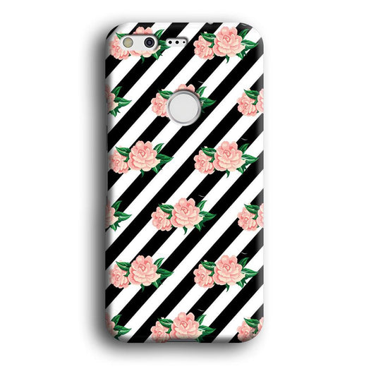 Girly Pink Rose Black Stripe Google Pixel XL 3D Case-Xtracase