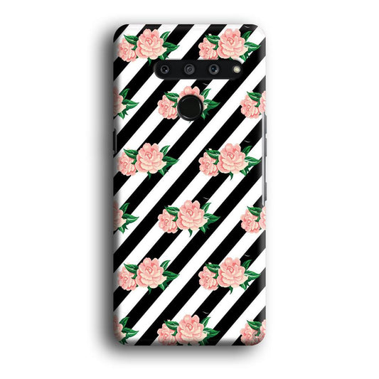 Girly Pink Rose Black Stripe LG V50 3D Case-Xtracase
