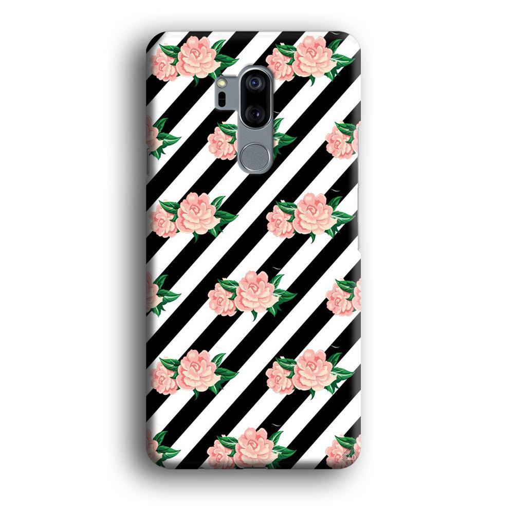 Girly Pink Rose Black Stripe LG G7 ThinQ 3D Case-Xtracase