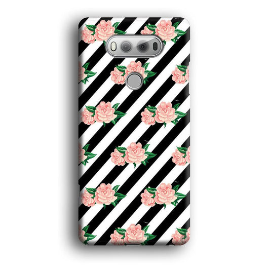 Girly Pink Rose Black Stripe LG V20 3D Case-Xtracase