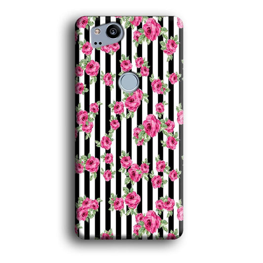 Girly Pink Rose Strip Google Pixel 2 3D Case-Xtracase