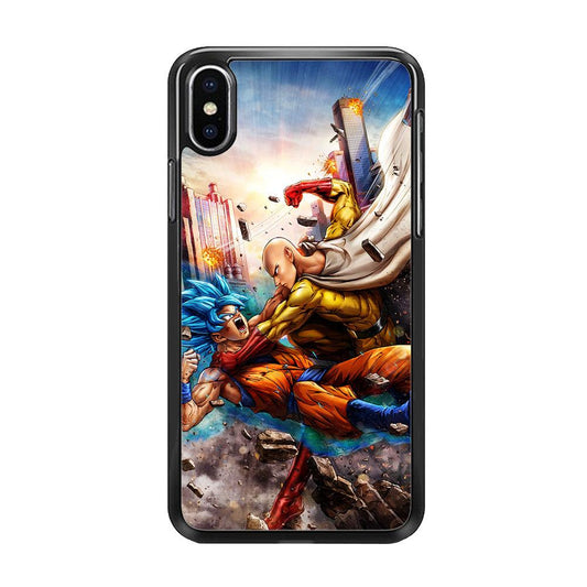 Goku VS Saitama iPhone Xs Case-Rubber / Black (2D Case)-Xtracase