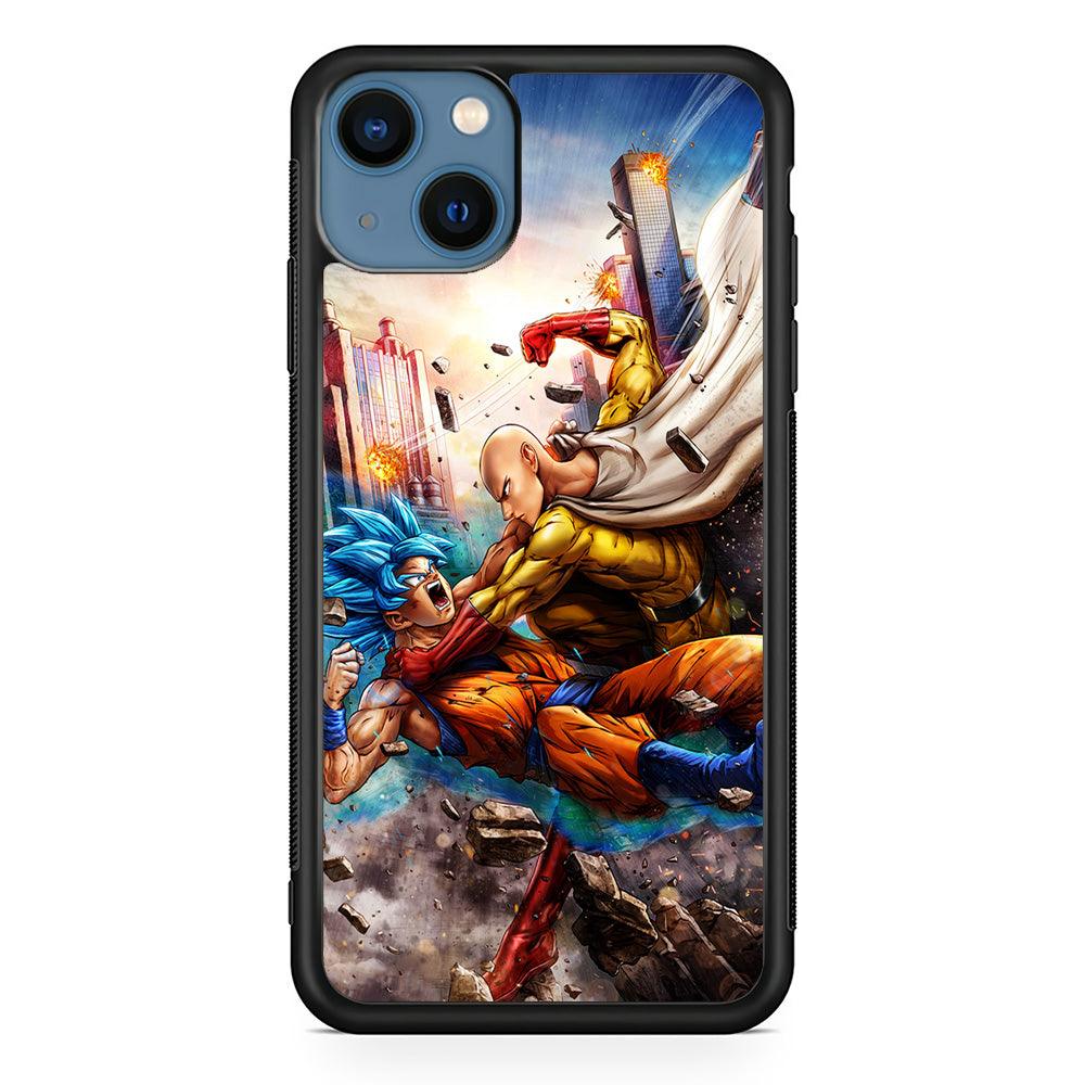 Goku VS Saitama iPhone 13 Case-Rubber / Black (2D Case)-Xtracase