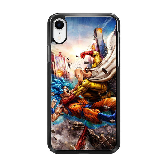 Goku VS Saitama iPhone XR Case-Rubber / Black (2D Case)-Xtracase