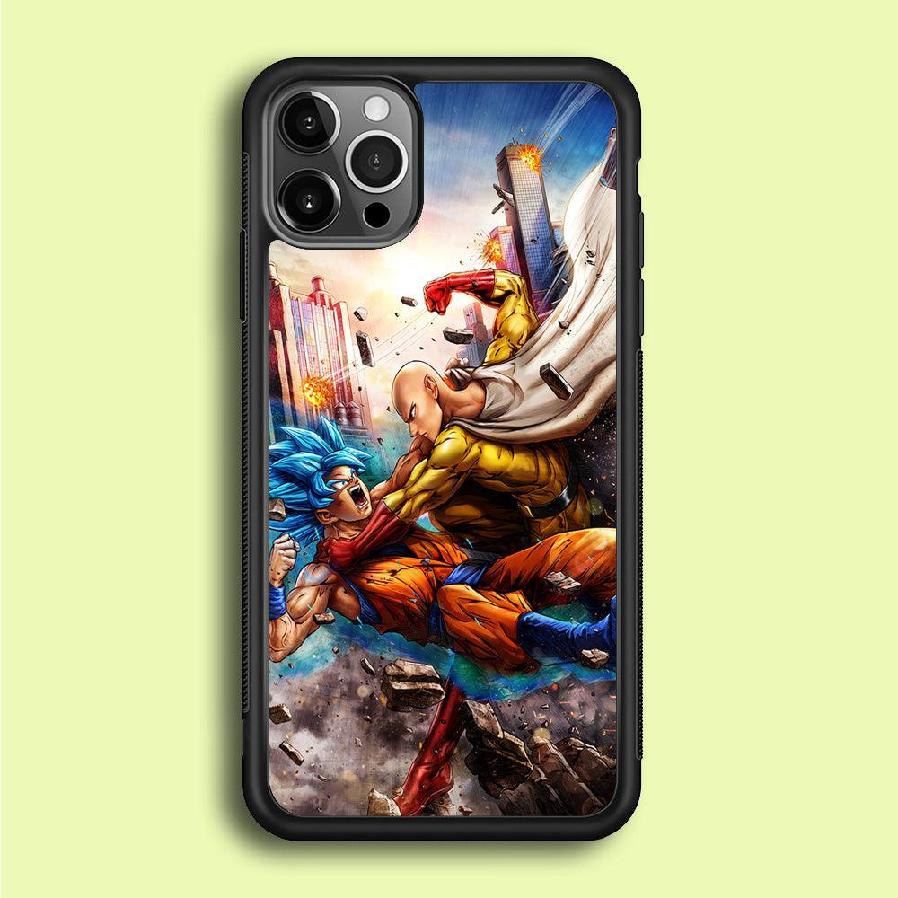 Goku VS Saitama iPhone 12 Pro Case-Rubber / Black (2D Case)-Xtracase
