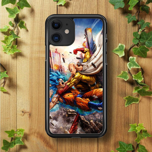 Goku VS Saitama iPhone 11 Case-Rubber / Black (2D Case)-Xtracase