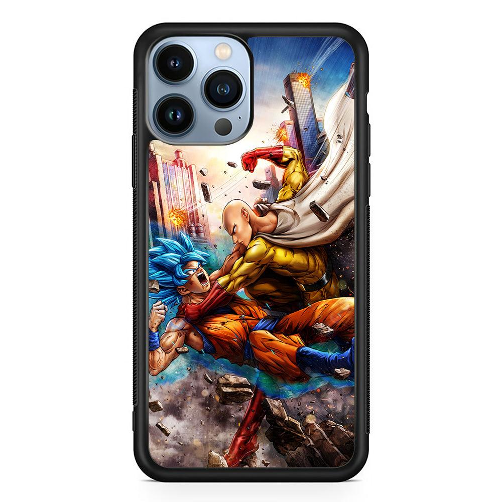 Goku VS Saitama iPhone 13 Pro Case-Rubber / Black (2D Case)-Xtracase