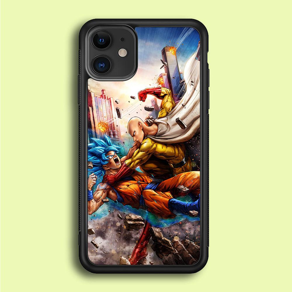 Goku VS Saitama iPhone 12 Case-Rubber / Black (2D Case)-Xtracase
