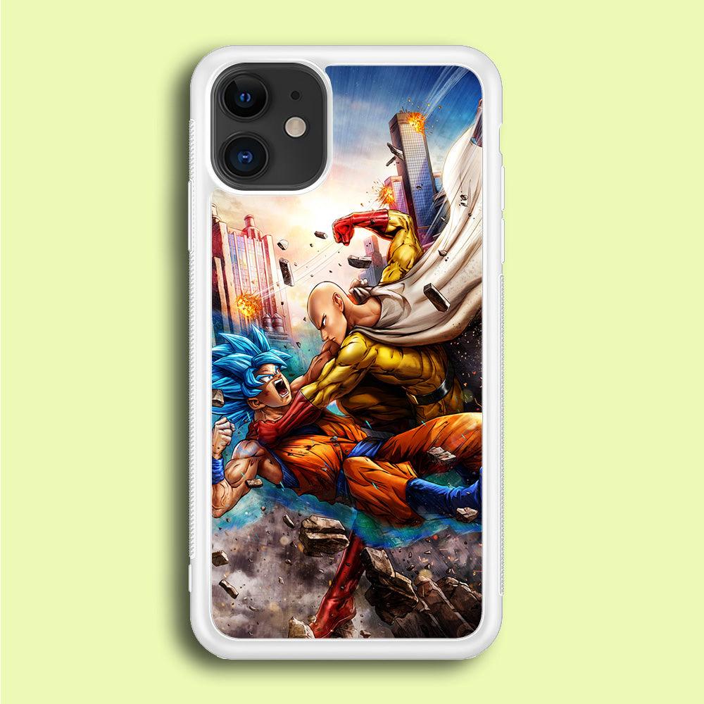 Goku VS Saitama iPhone 12 Case-Rubber / White (2D Case)-Xtracase