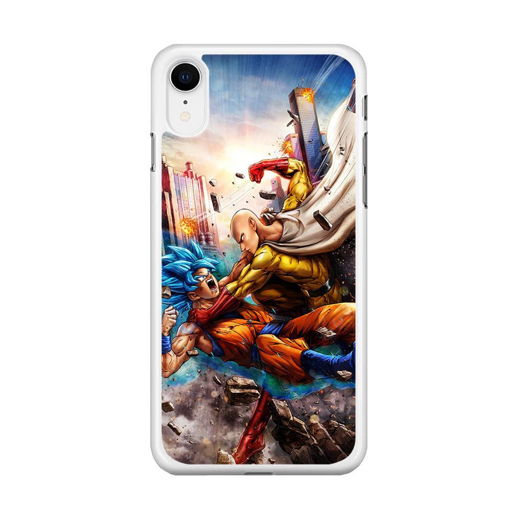 Goku VS Saitama iPhone XR Case-Rubber / White (2D Case)-Xtracase
