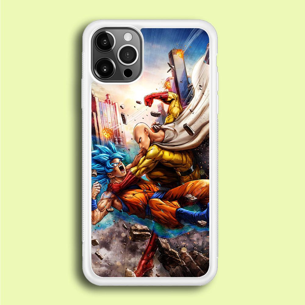Goku VS Saitama iPhone 12 Pro Case-Rubber / White (2D Case)-Xtracase