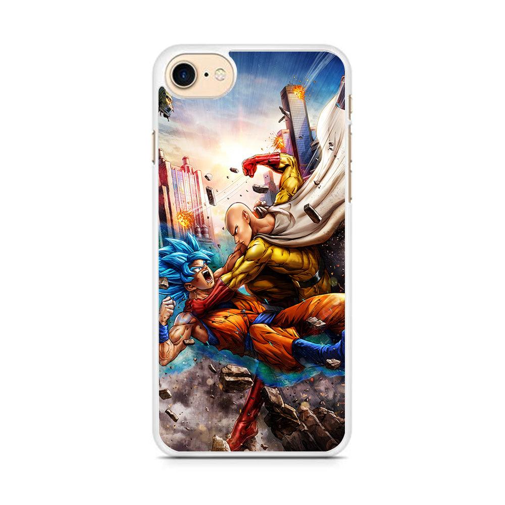 Goku VS Saitama iPhone 7 Case-Rubber / White (2D Case)-Xtracase