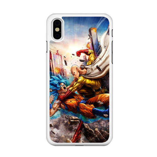Goku VS Saitama iPhone X Case-Rubber / White (2D Case)-Xtracase