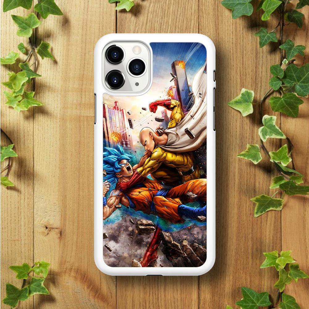 Goku VS Saitama iPhone 11 Pro Case-Rubber / White (2D Case)-Xtracase