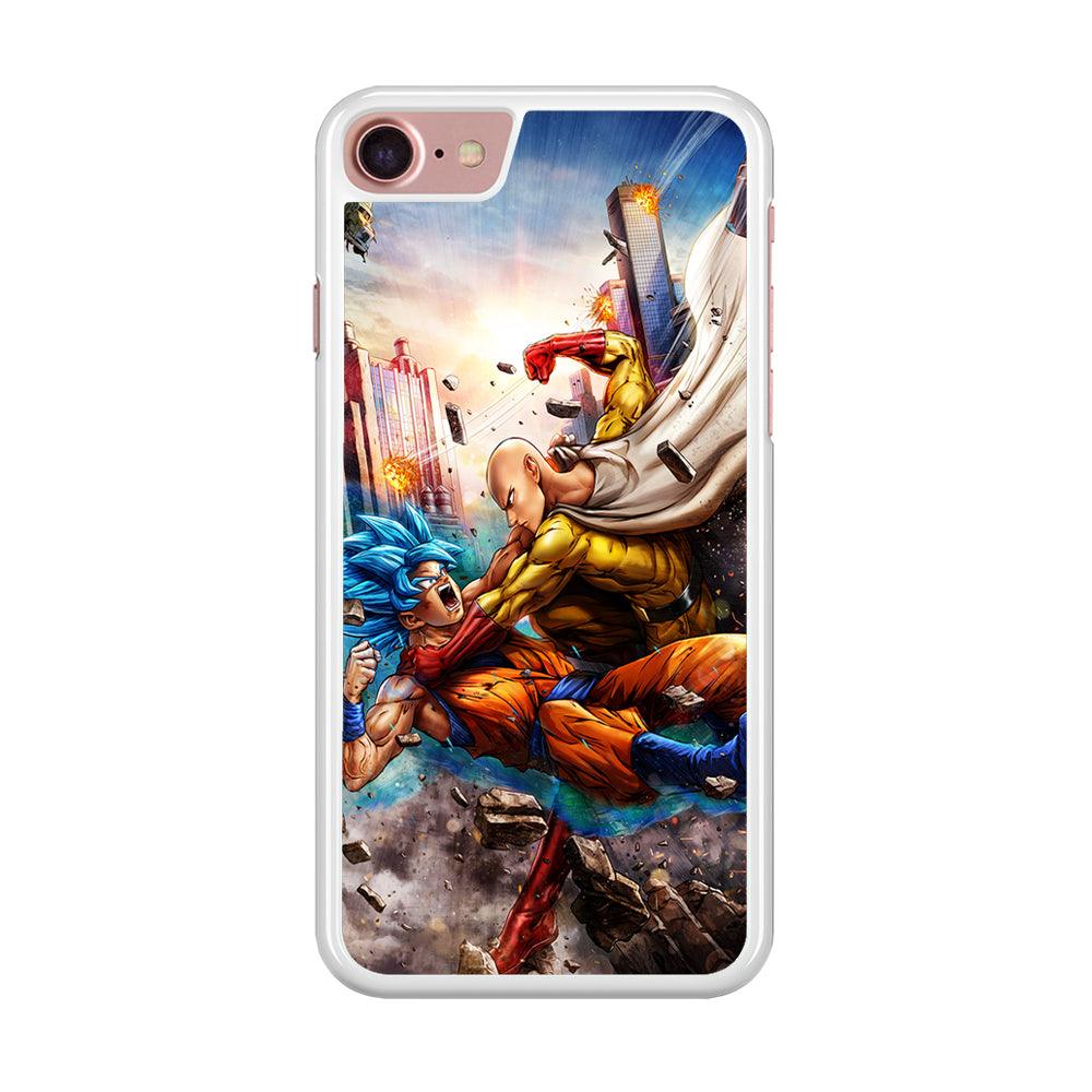 Goku VS Saitama iPhone SE 2020 Case-Rubber / White (2D Case)-Xtracase
