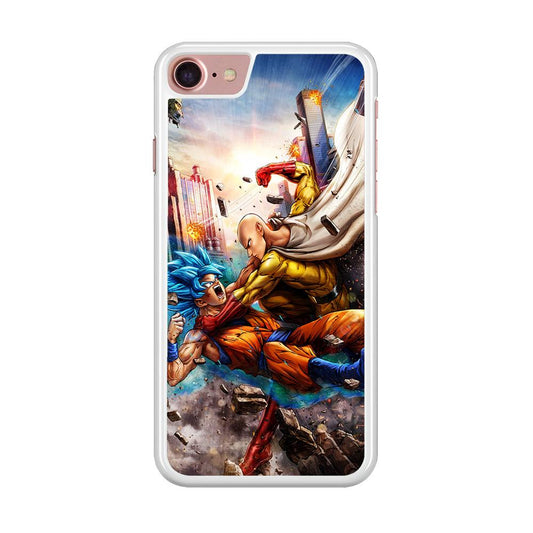 Goku VS Saitama iPhone SE 2020 Case-Rubber / White (2D Case)-Xtracase
