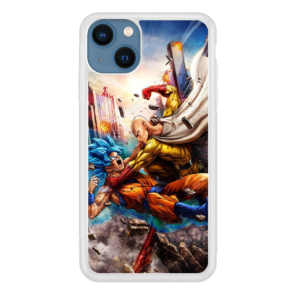 Goku VS Saitama iPhone 13 Mini Case-Rubber / White (2D Case)-Xtracase