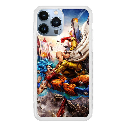 Goku VS Saitama iPhone 13 Pro Max Case-Rubber / White (2D Case)-Xtracase
