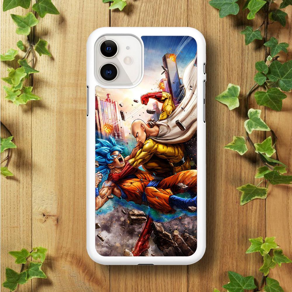 Goku VS Saitama iPhone 11 Case-Rubber / White (2D Case)-Xtracase