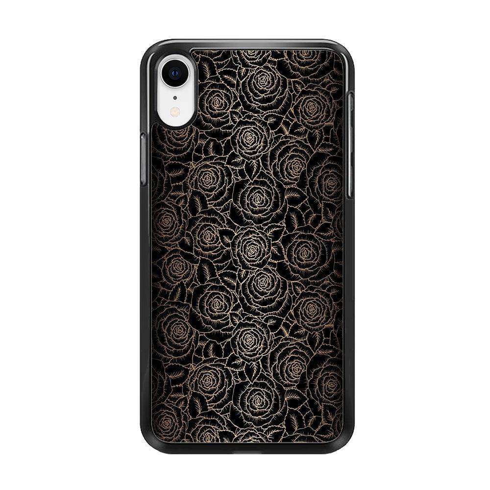 Gold Rose in The Dark iPhone XR Case-Rubber / Black (2D Case)-Xtracase