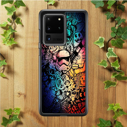 Graffiti Art Stormtrooper Samsung Galaxy S20 Ultra Case-Rubber / Black (2D Case)-Xtracase