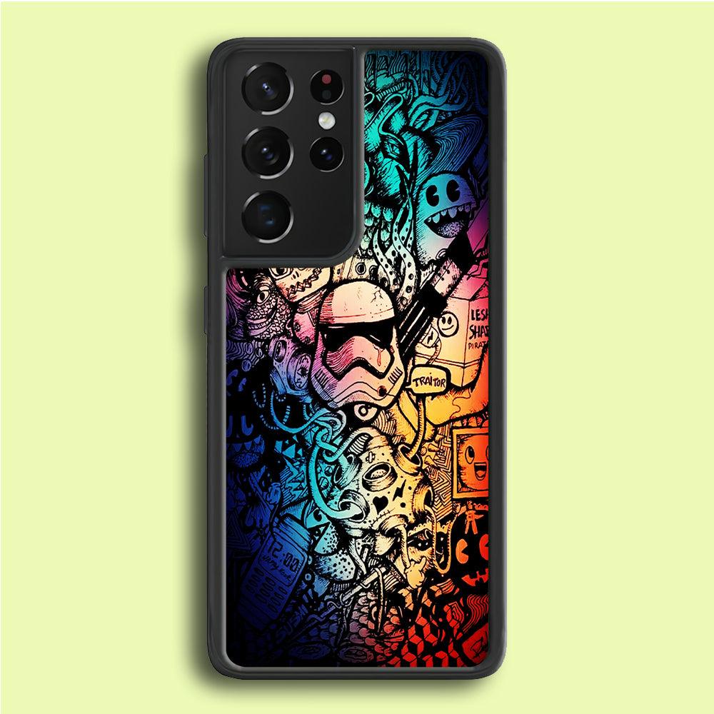Graffiti Art Stormtrooper Samsung Galaxy S21 Ultra Case-Rubber / White (2D Case)-Xtracase