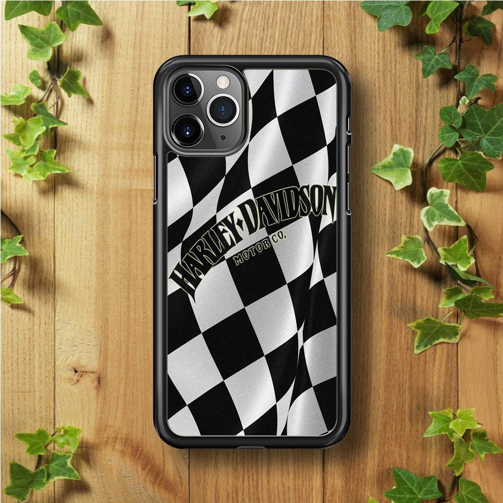 Harley Davidson Black White Flag iPhone 11 Pro Case-Rubber / Black (2D Case)-Xtracase