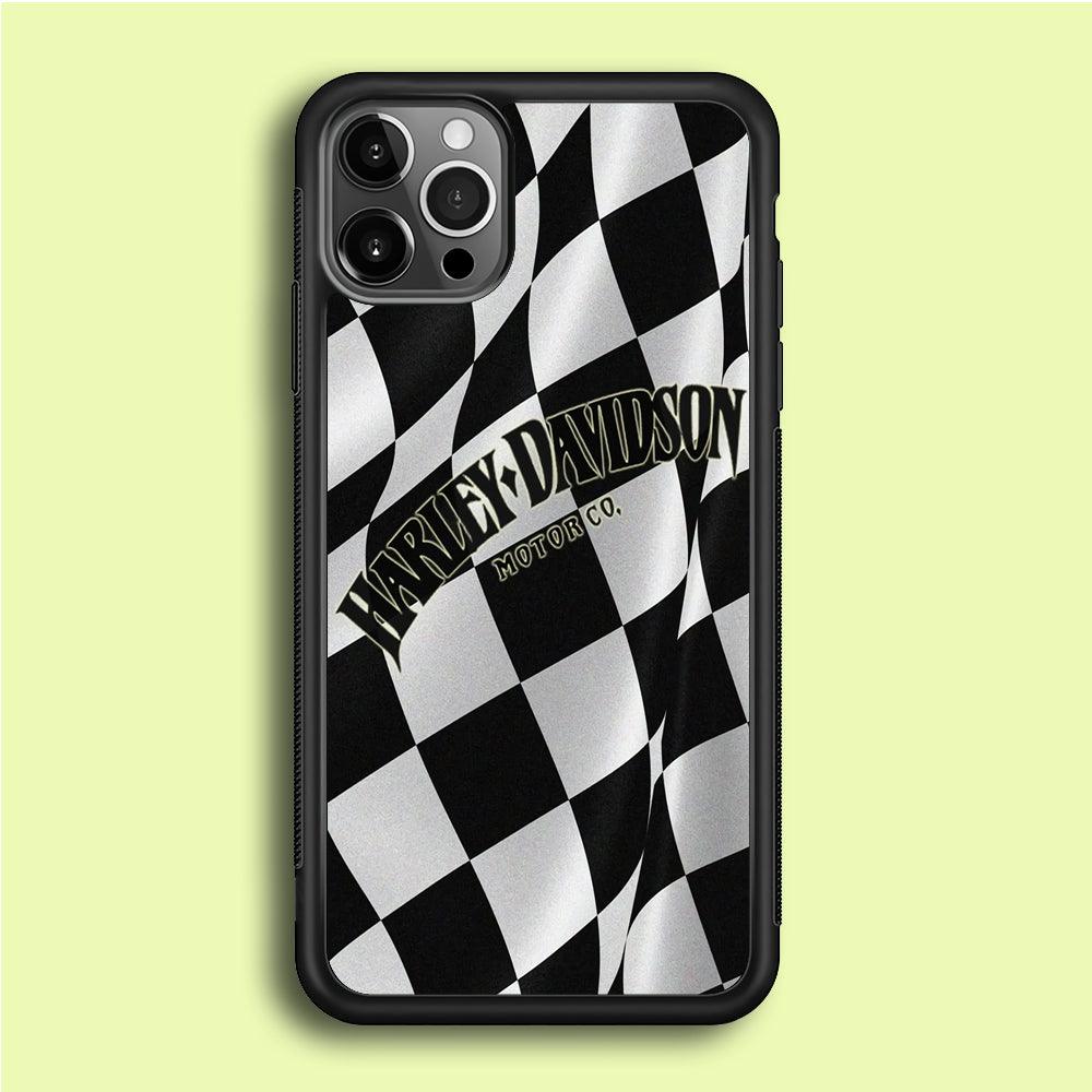 Harley Davidson Black White Flag iPhone 12 Pro Case-Rubber / Black (2D Case)-Xtracase