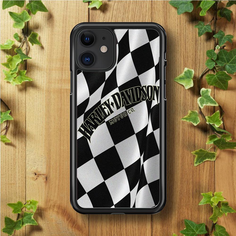 Harley Davidson Black White Flag iPhone 11 Case-Rubber / Black (2D Case)-Xtracase