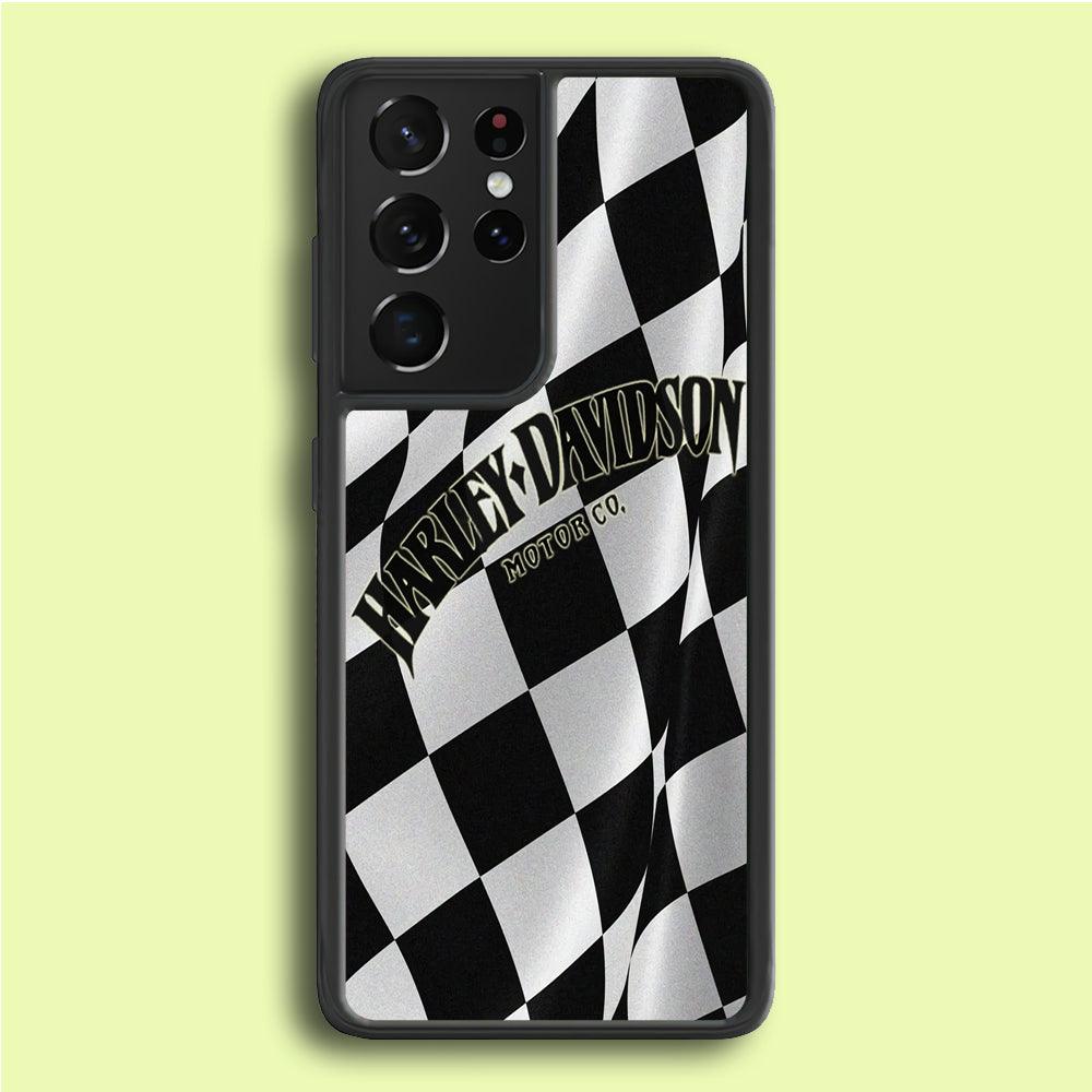 Harley Davidson Black White Flag Samsung Galaxy S25 Ultra Case-Rubber / Black (2D Case)-Xtracase