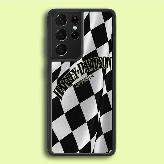 Harley Davidson Black White Flag Samsung Galaxy S21 Ultra Case-Rubber / Black (2D Case)-Xtracase