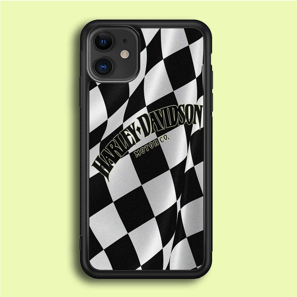 Harley Davidson Black White Flag iPhone 12 Mini Case-Rubber / Black (2D Case)-Xtracase