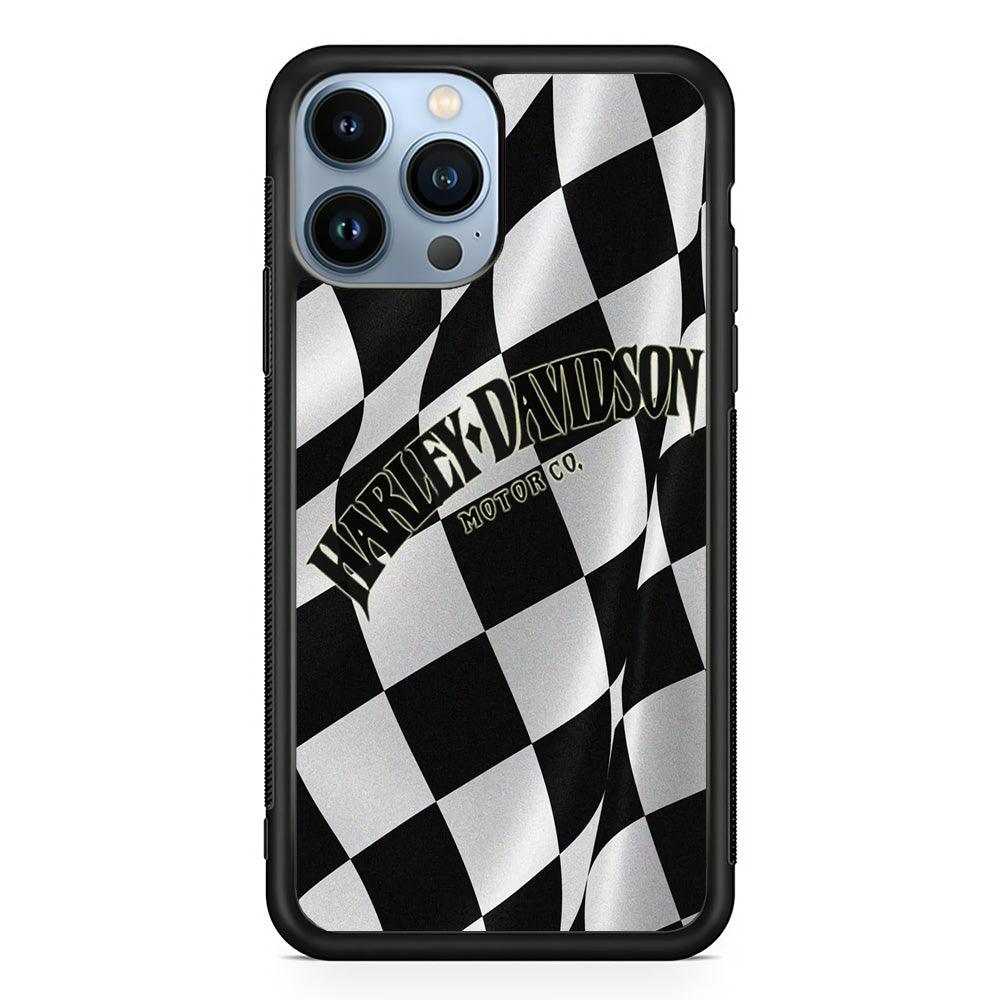 Harley Davidson Black White Flag iPhone 13 Pro Case-Rubber / Black (2D Case)-Xtracase