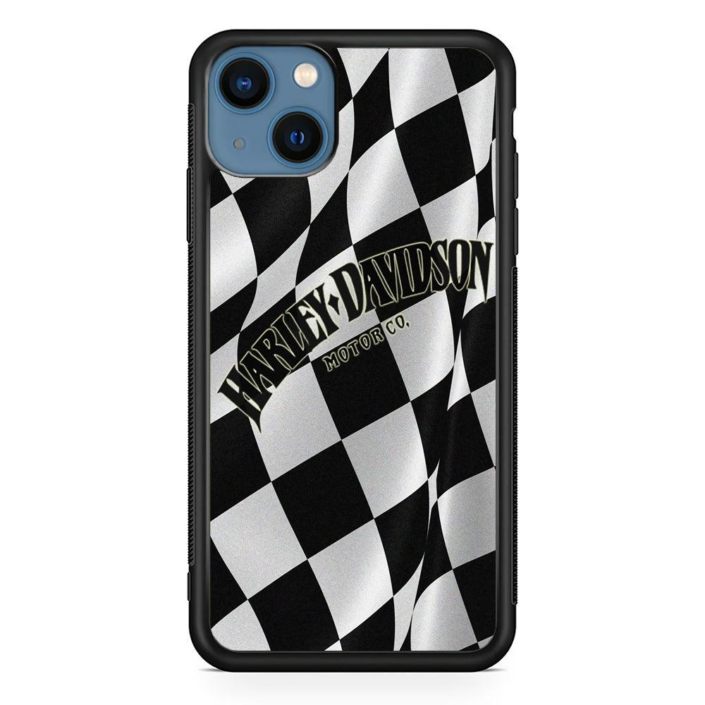 Harley Davidson Black White Flag iPhone 13 Mini Case-Rubber / Black (2D Case)-Xtracase