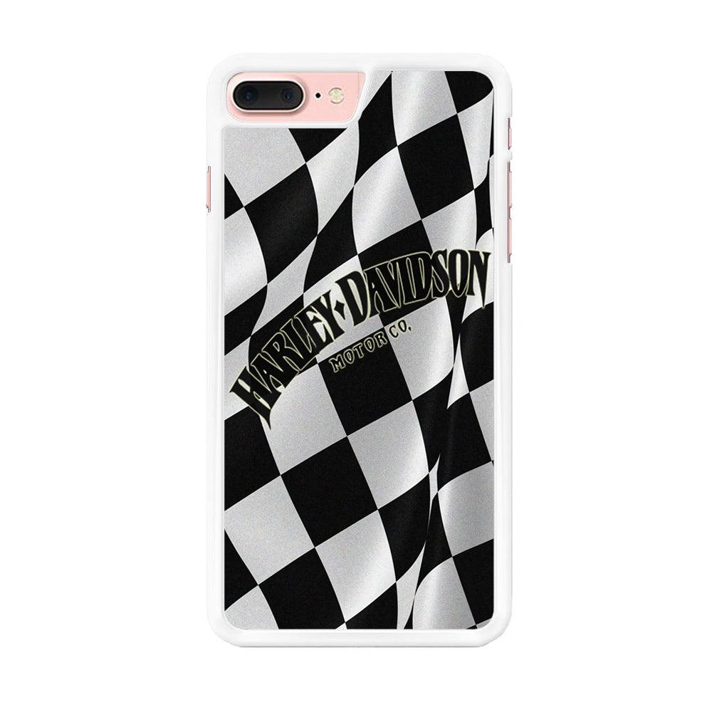 Harley Davidson Black White Flag iPhone 8 Plus Case-Rubber / White (2D Case)-Xtracase