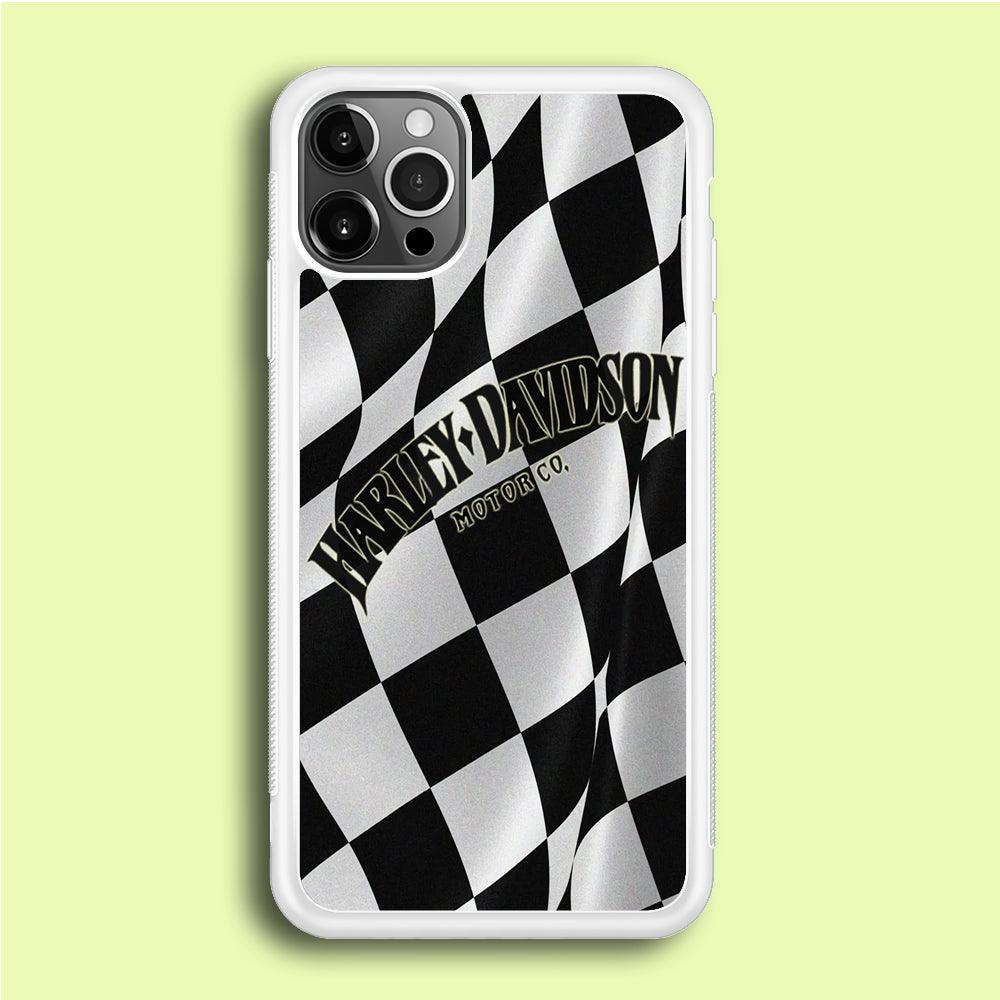 Harley Davidson Black White Flag iPhone 12 Pro Case-Rubber / White (2D Case)-Xtracase