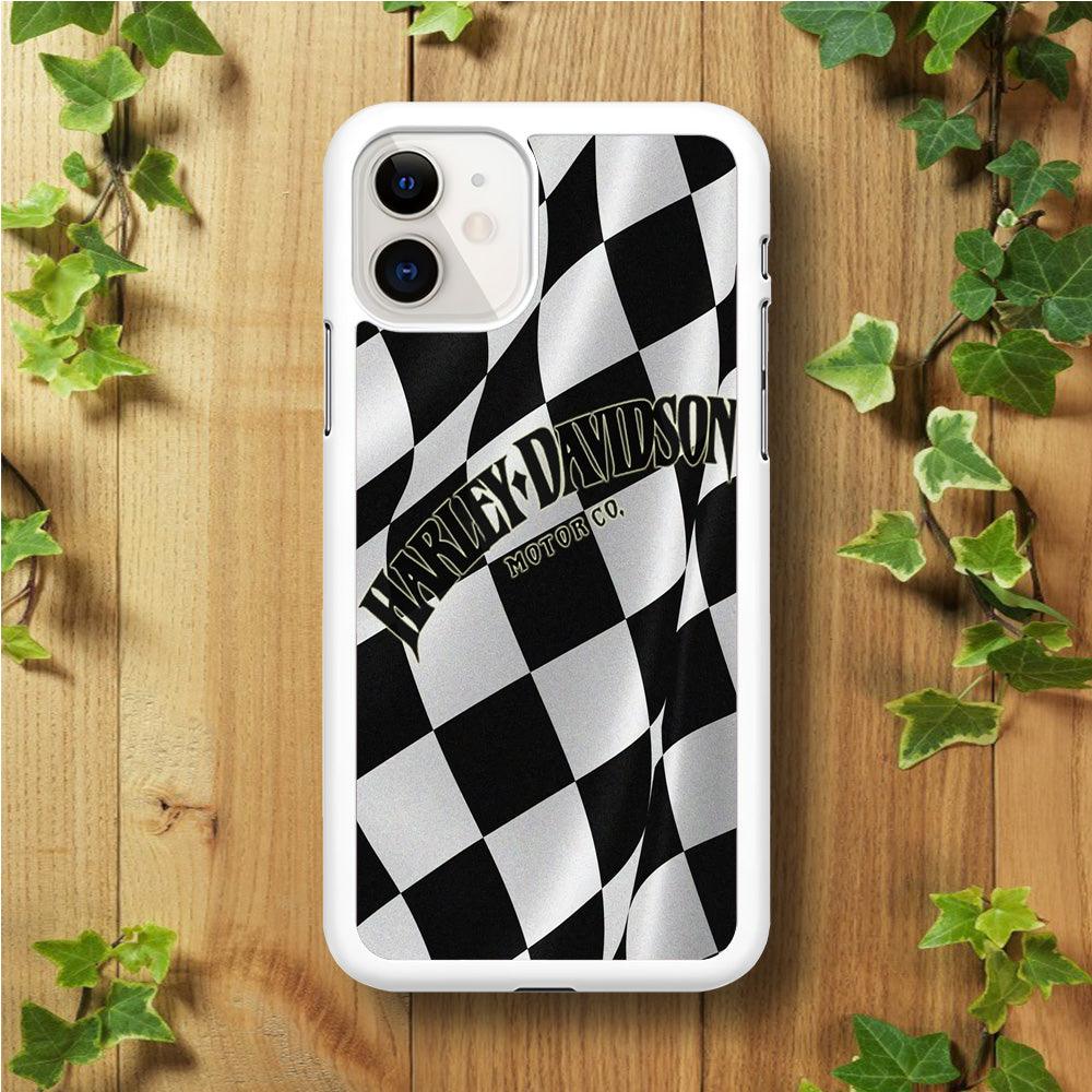 Harley Davidson Black White Flag iPhone 11 Case-Rubber / White (2D Case)-Xtracase