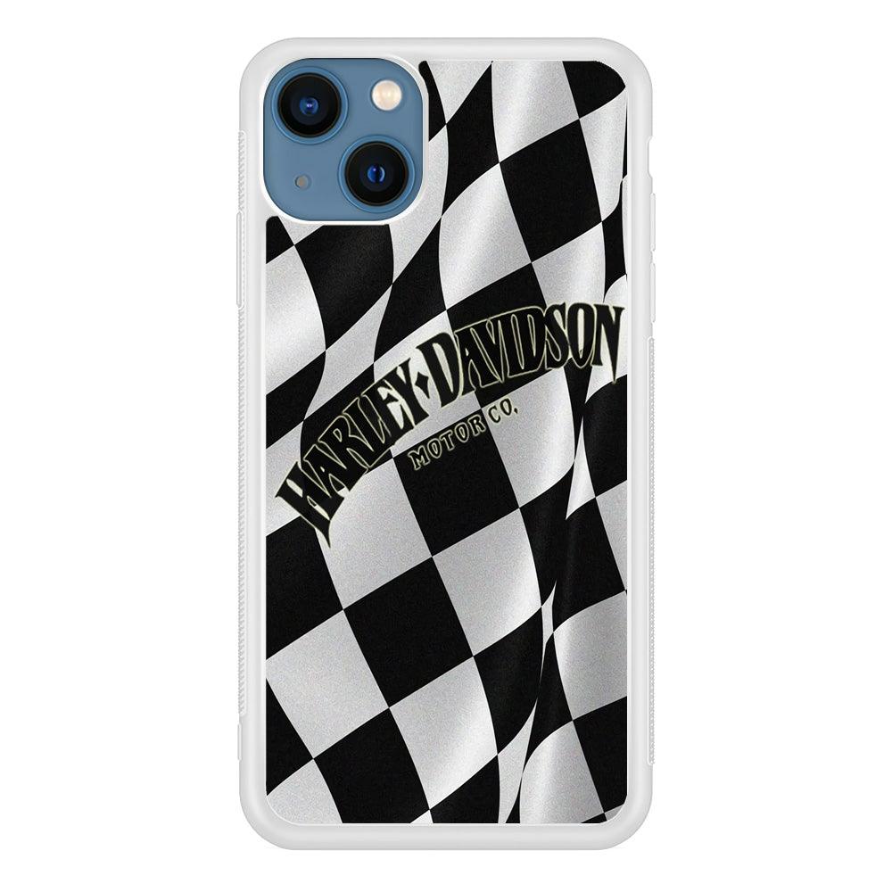 Harley Davidson Black White Flag iPhone 13 Mini Case-Rubber / White (2D Case)-Xtracase