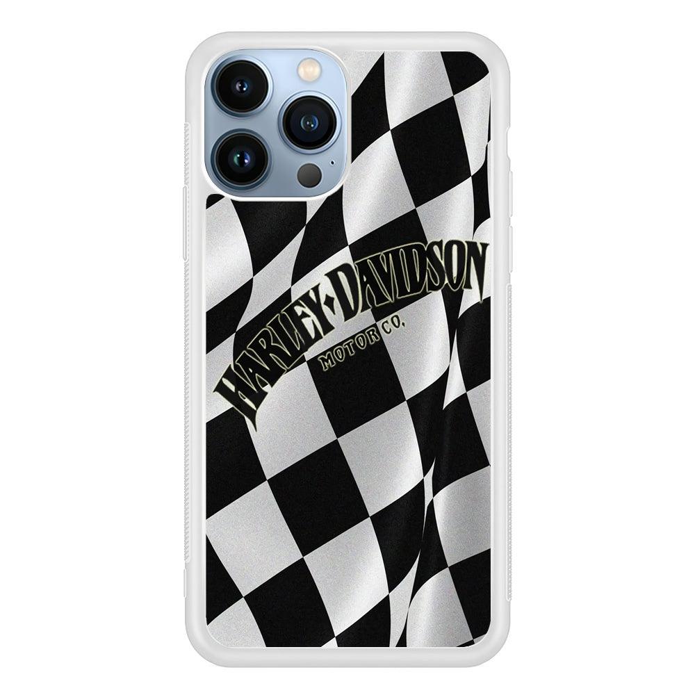Harley Davidson Black White Flag iPhone 13 Pro Case-Rubber / White (2D Case)-Xtracase