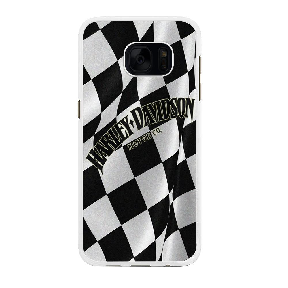 Harley Davidson Black White Flag Samsung Galaxy S7 Edge Case-Rubber / White (2D Case)-Xtracase