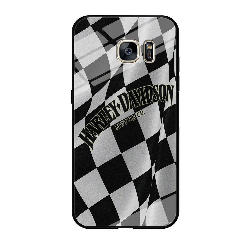Harley Davidson Black White Flag Samsung Galaxy S7 Edge Case-Tempered Glass Case-Xtracase