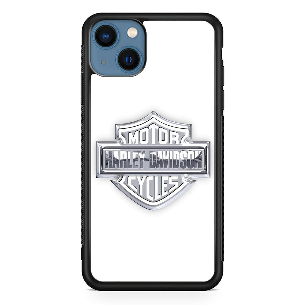 Harley Davidson Logo Silver iPhone 13 Case-Rubber / Black (2D Case)-Xtracase