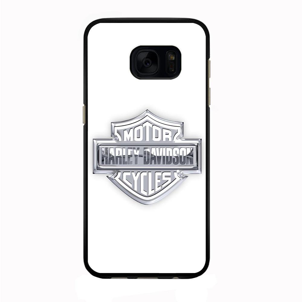 Harley Davidson Logo Silver Samsung Galaxy S7 Edge Case-Rubber / Black (2D Case)-Xtracase