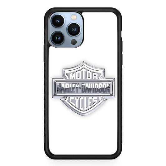 Harley Davidson Logo Silver iPhone 13 Pro Case-Rubber / Black (2D Case)-Xtracase