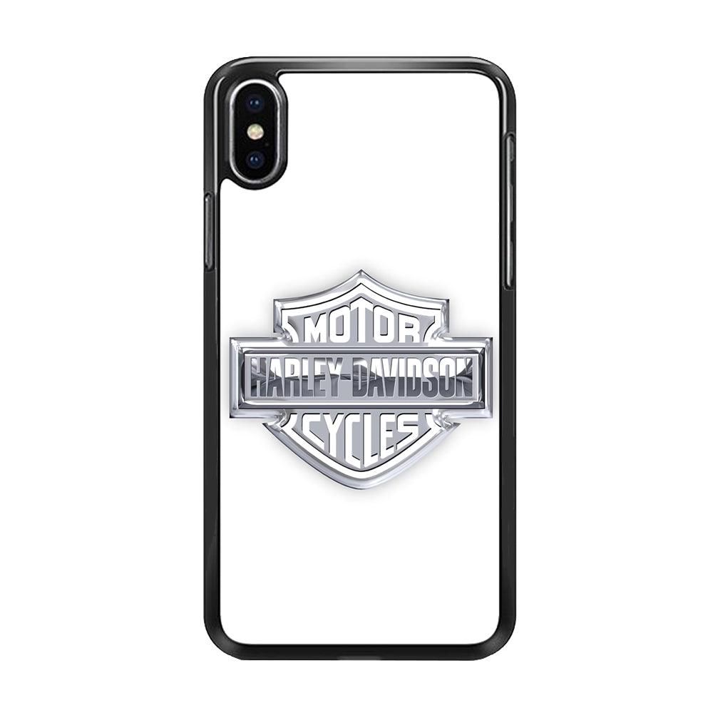 Harley Davidson Logo Silver iPhone Xs Max Case-Rubber / Black (2D Case)-Xtracase