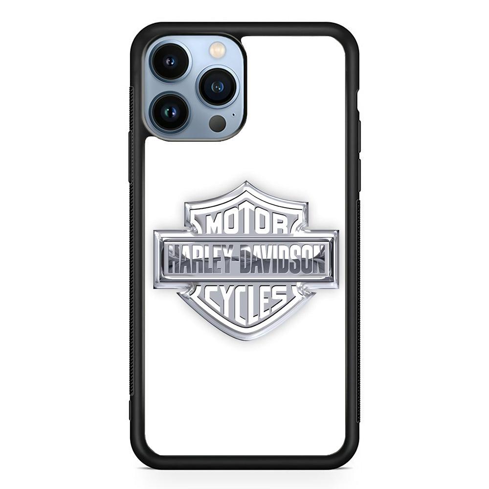 Harley Davidson Logo Silver iPhone 13 Pro Max Case-Rubber / Black (2D Case)-Xtracase
