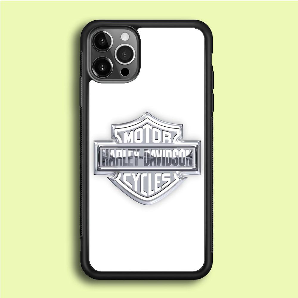 Harley Davidson Logo Silver iPhone 12 Pro Max Case-Rubber / Black (2D Case)-Xtracase