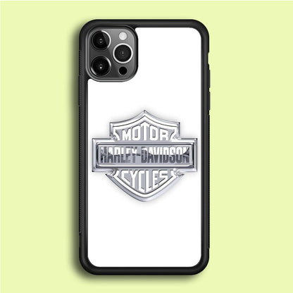 Harley Davidson Logo Silver iPhone 12 Pro Max Case-Rubber / Black (2D Case)-Xtracase